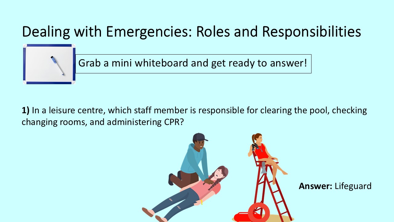 PowerPoint slide with an emergency roles quiz