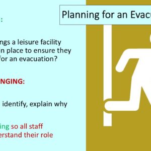 PowerPoint slide on planning for a leisure facility evacuation