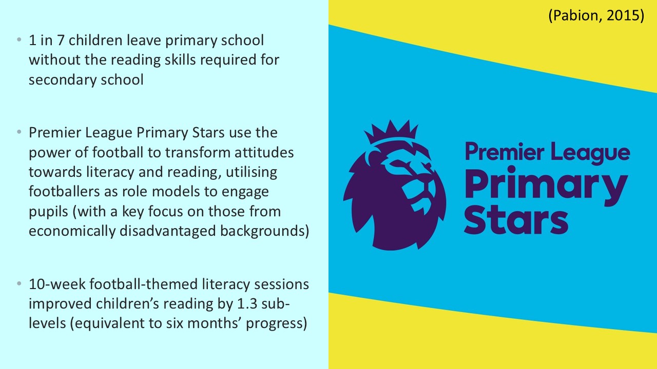 PowerPoint slide on the effectiveness of Premier League Primary Stars in improving children's reading
