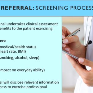 PowerPoint slide describing the screening process during an exercise referral including a clinical assessment