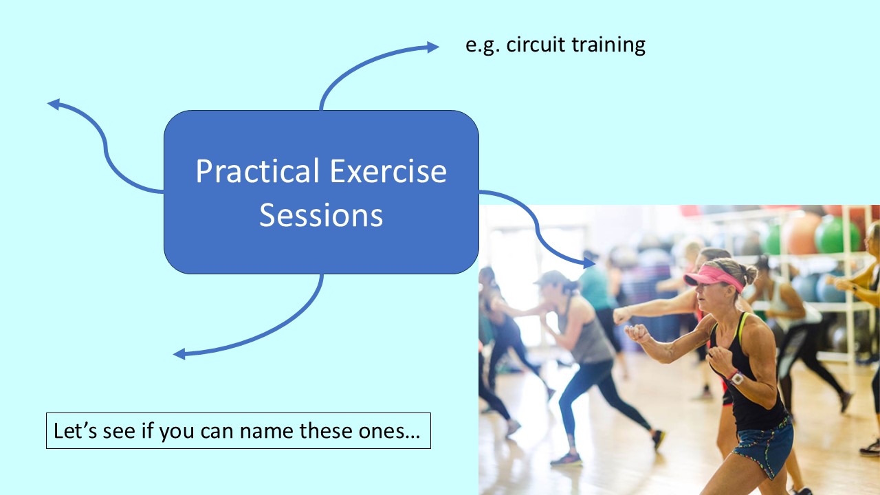 PowerPoint slide on examples of practical exercise sessions