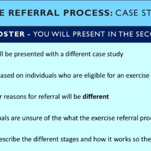 PowerPoint slide on an exercise referral case study task where the reasons for referral are different
