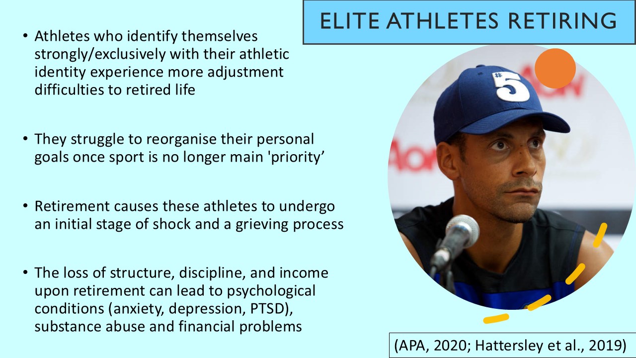 PowerPoint slide describing the psychological impacts of retirement for athletes in sport
