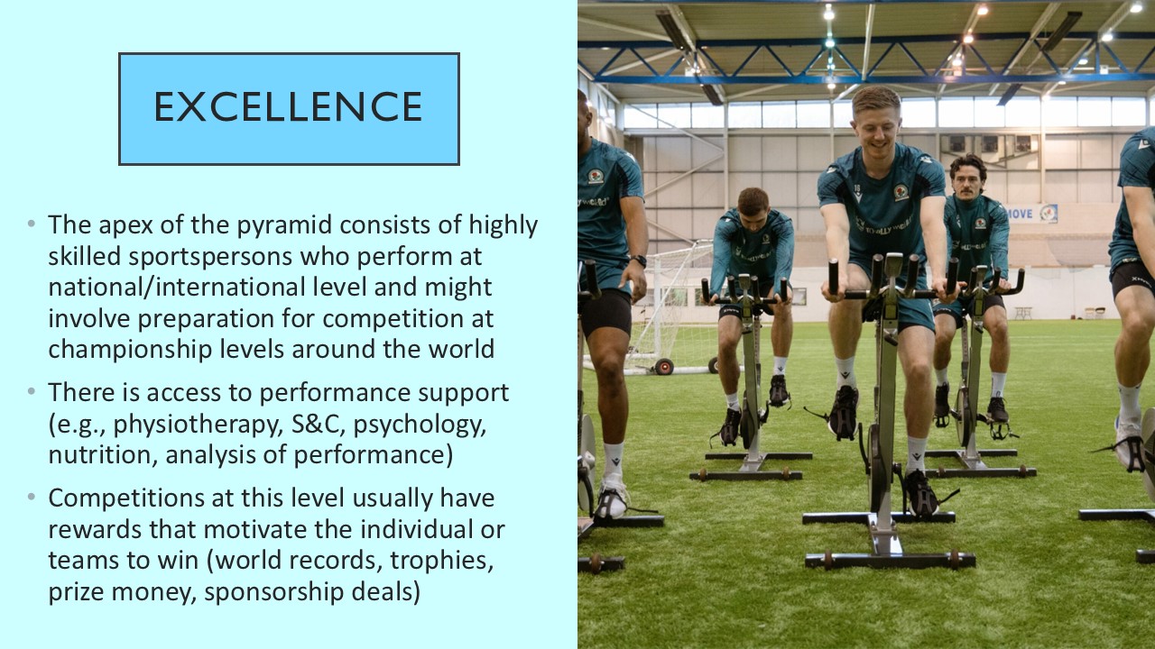 PowerPoint slide describing the excellence stage of the sports development continuum