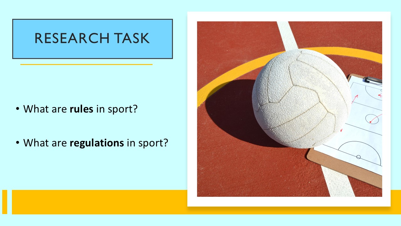 PowerPoint slide on defining rules and regulations in sport