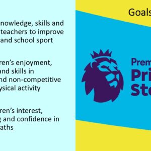 PowerPoint slide on key factors in implementing sports development programmes - goals and objectives of premier league primary stars