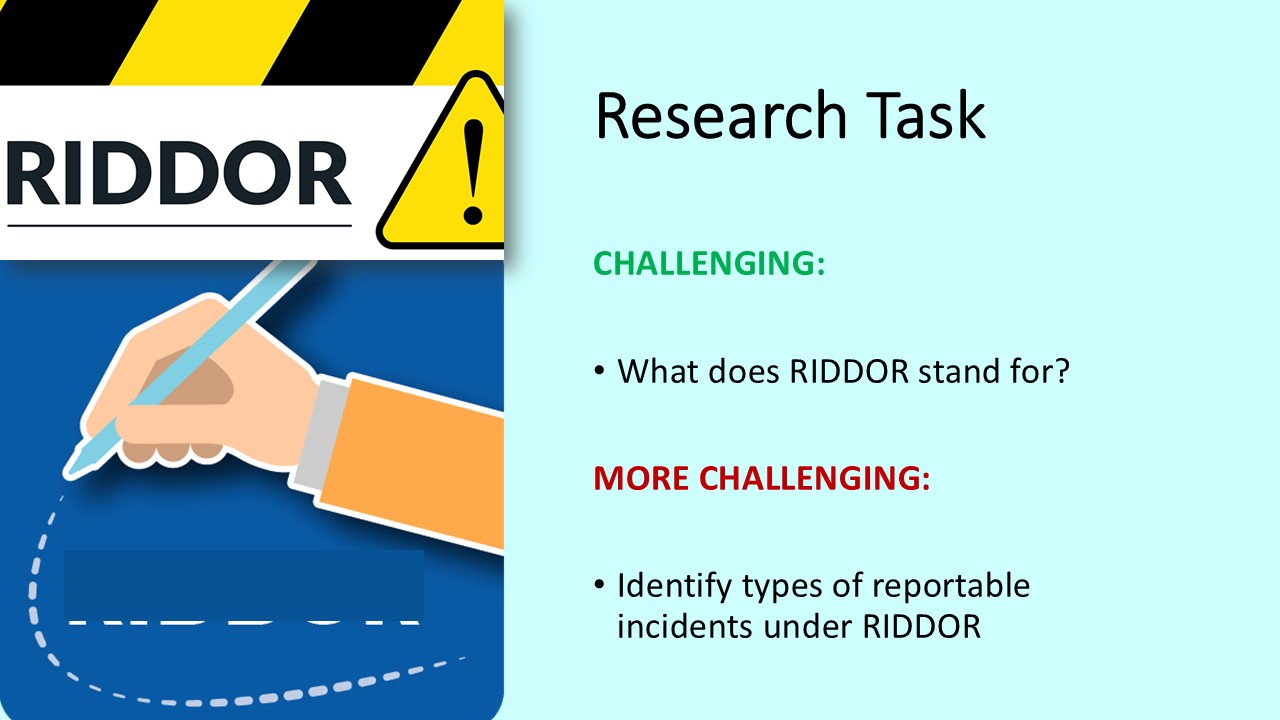 PowerPoint slide on RIDDOR legislation