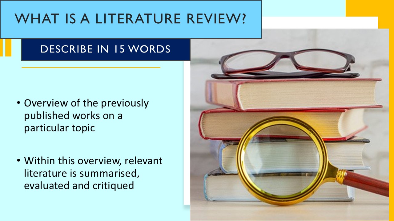 PowerPoint slide on the definition of a literature review in a practical investigation