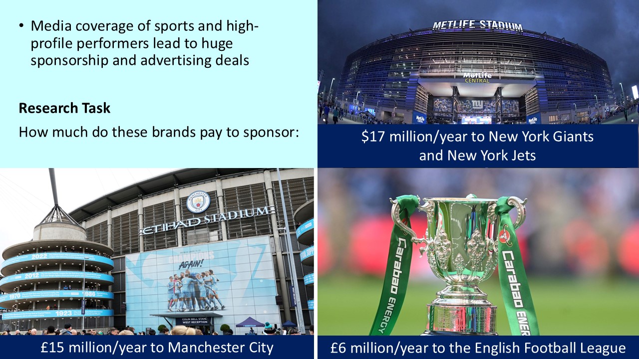 PowerPoint slide on th media influence on sport through commercialisation like sponsorship and advertising deals