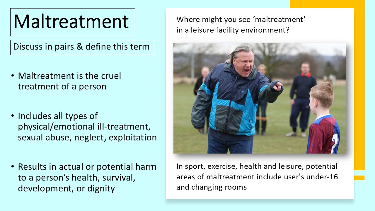 PowerPoint slide on maltreatment in a leisure facility