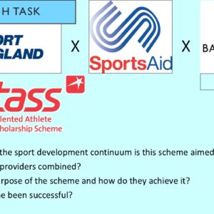 PowerPoint slide on sports development initiatives being operated by providers working in partnership, and aimed at different stages in the sports development continuum