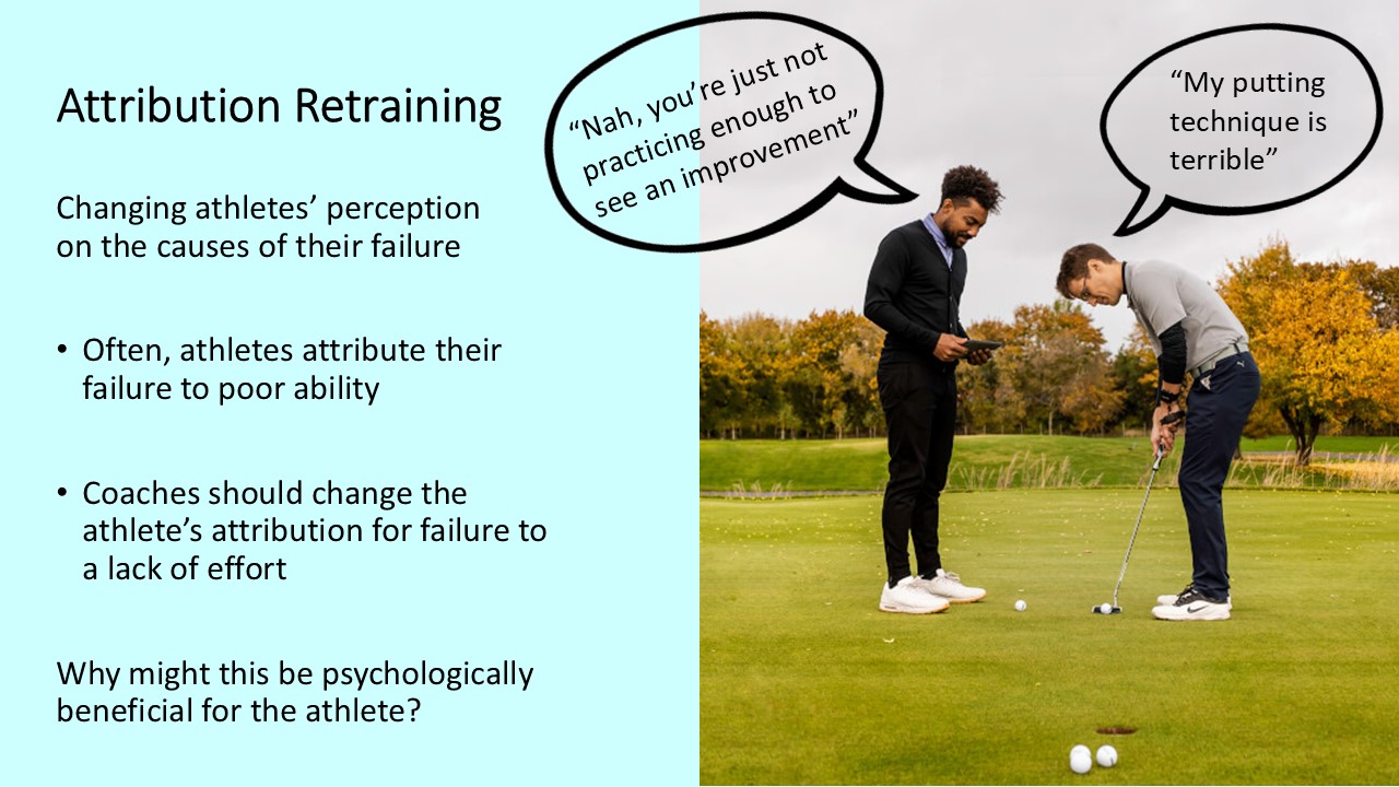 PowerPoint slide describing attribution theory with a sport example