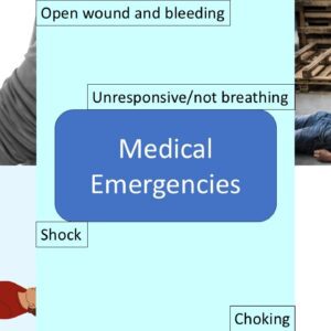 PowerPoint slide on medical emergencies - open wound, unresponsive, choking, shock