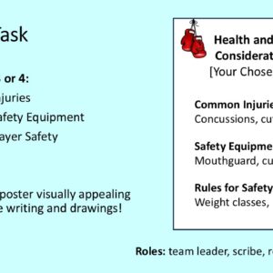 PowerPoint slide on health and safety considerations within a chosen sport like common injuries, equipment, and rules