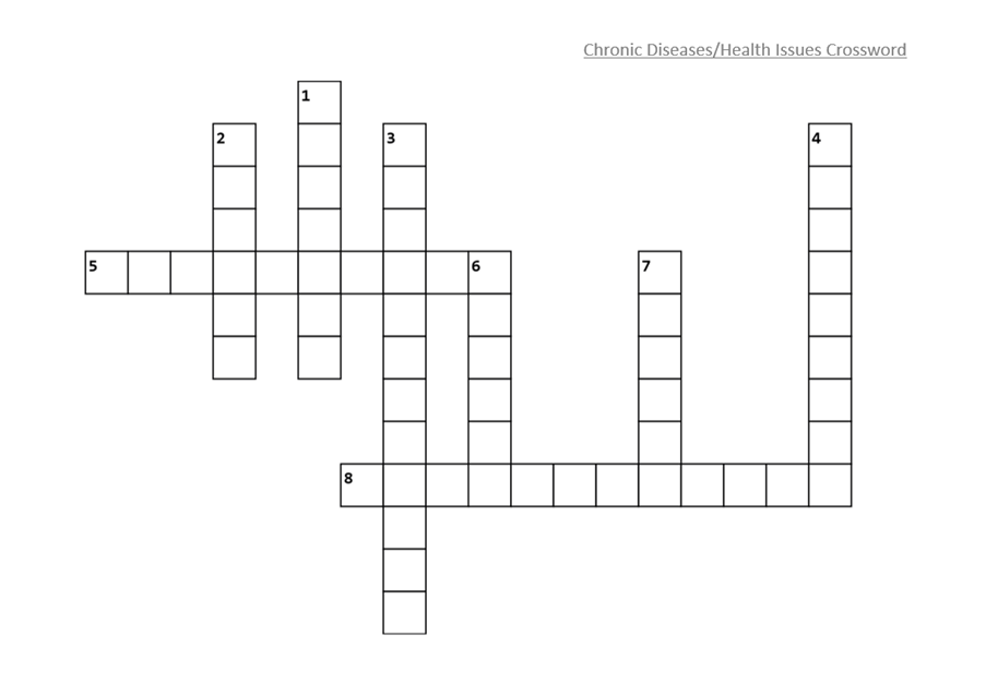 Worksheet crossword task on chronic diseases that can be improved through increased physical activity