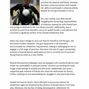 Worksheet case study on barriers to participation in physical activity for specific groups