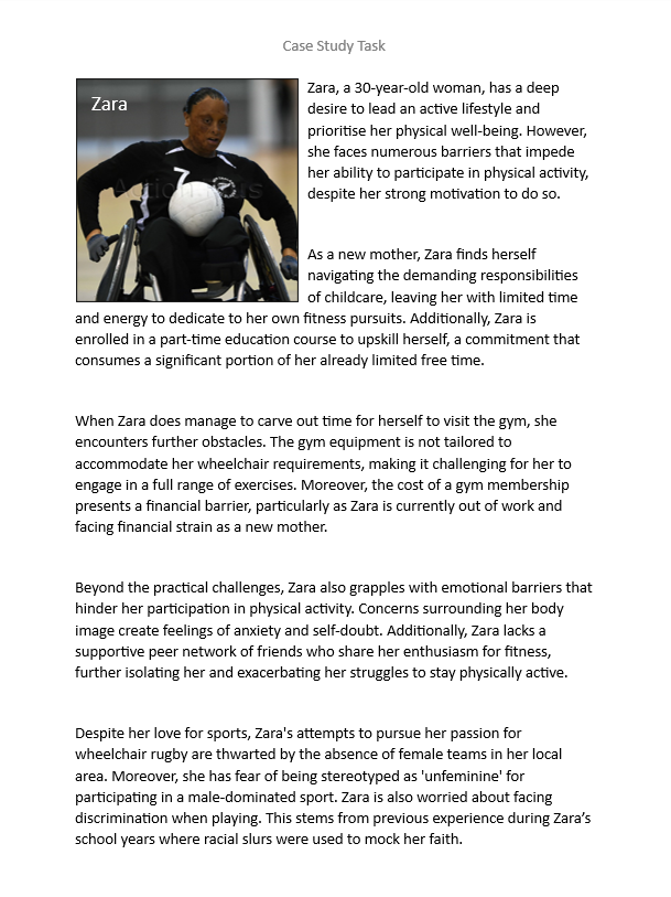 Worksheet case study on barriers to participation in physical activity for specific groups