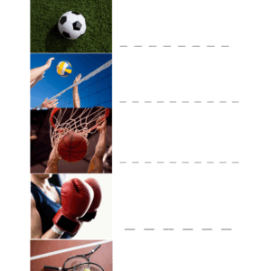 Worksheet identifying a range of sports using an image of each sport