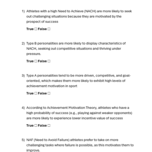 Worksheet true or false quiz on achievement motivation theory