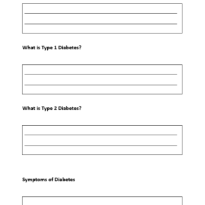 Worksheet quiz on type 1 and type 2 diabetes as well as the symptoms