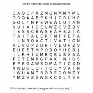 Worksheet - Arousal Theories Word Search (LO1: 1.1)