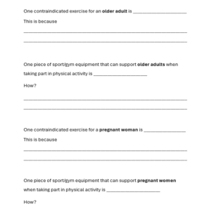 Worksheet - Contraindicated Exercises and Specialist Equipment (LO4: 4.1)