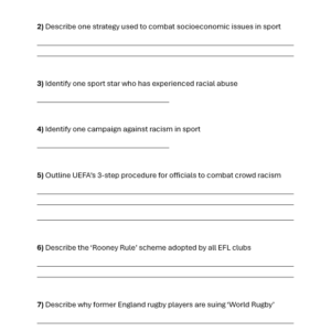 Worksheet - Sociological Issues in Sport Quiz (LO3: 3.1-3.2)