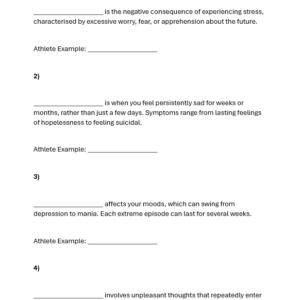 Worksheet on mental health and exercise with sport examples