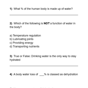 Worksheet - Water Quiz (LO1: 1.3)