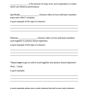 Worksheet - Cohesion ‘Fill in the Blanks’ (LO3: 3.1)