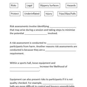 Worksheet - Risk Assessments 'Fill in the Blanks' (LO1: 1.3)