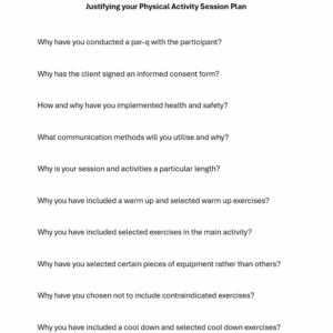 Worksheet - Physical Activity Session Plan Justification Help Sheet (LO4: 4.1)